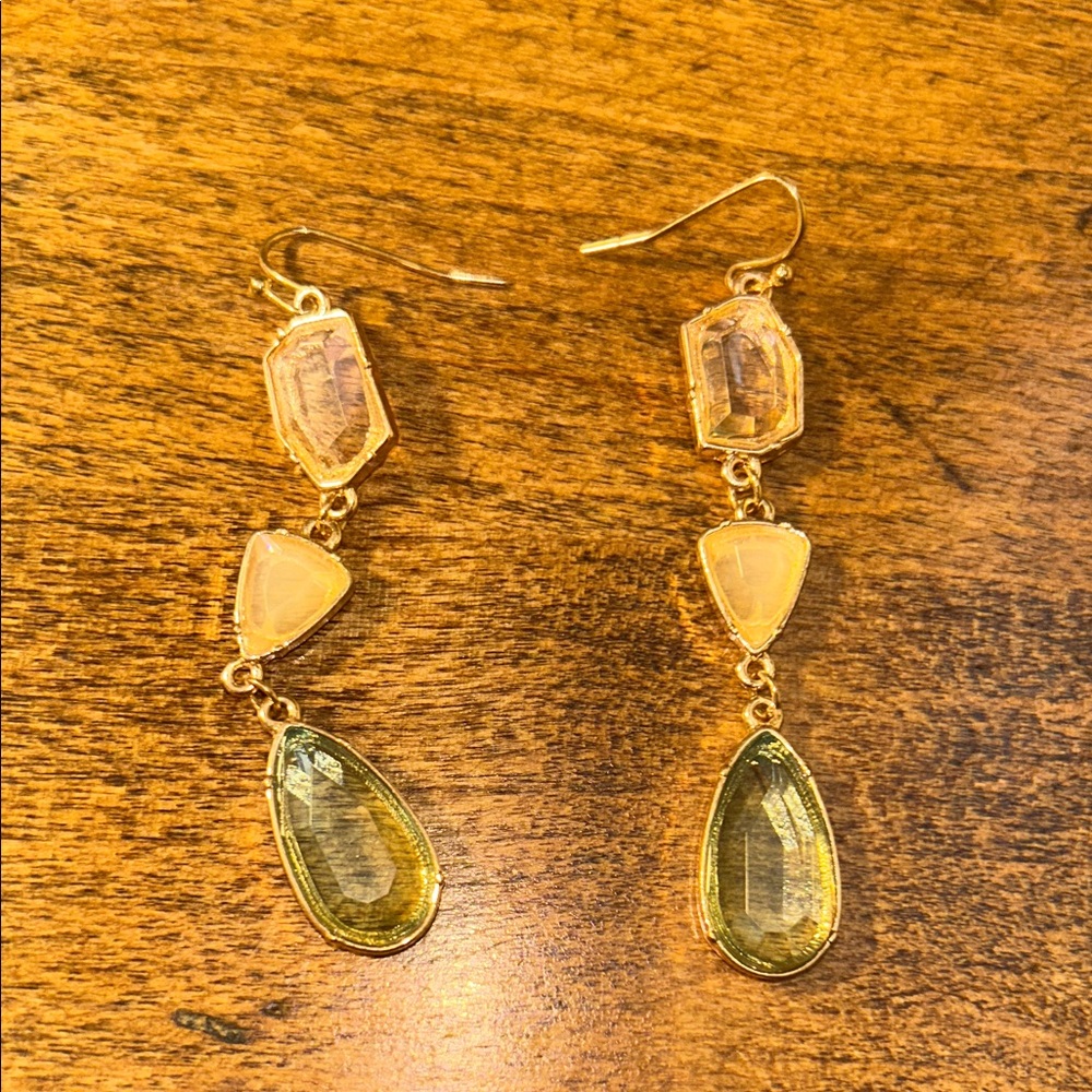 Elegant Gold, Yellow and Green Drop Earrings